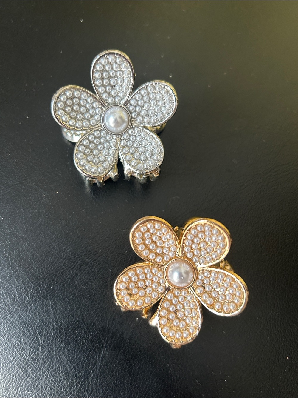 Pearl-Accent Flower Hair Claw Clip - Gold and Silver